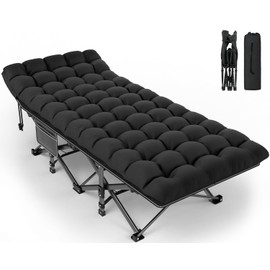 ZENPETIO Camping Cot for Adults, Heavy-Duty Portable Cot Bed with Mattress, Foldable Padded Sleeping Cots for Camping Travel Tent Day Bed Outdoor & Home Guest, Max Load 500 LBS, 75x28x15”