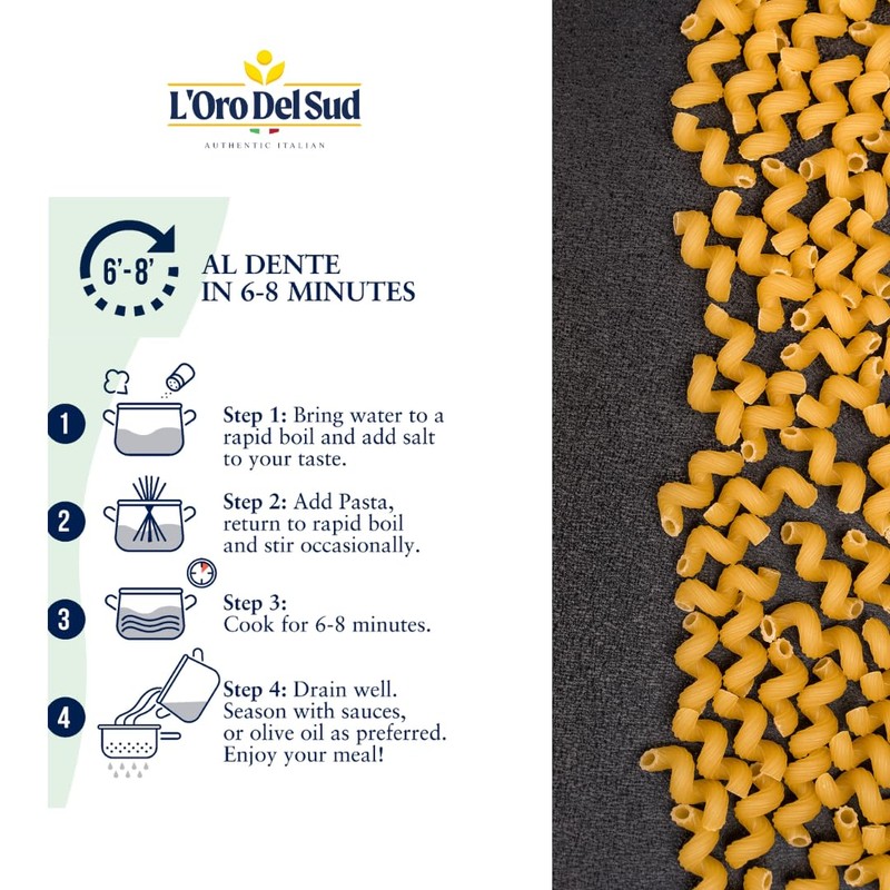 L'Oro Del Sud Organic Cavatappi Pasta, 100% Durum Wheat, Italian