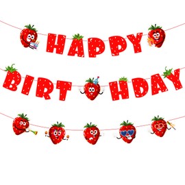 Strawberry Happy Birthday Banner, Red Strawberry Themed Party Banner Reliable Strawberry Hanging Banner Happy Birthday Backdrop for Sweet Girls Party Decoration Supplies