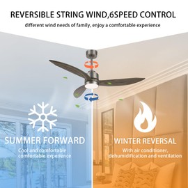 ELEHINSER 52 Inch Wood Ceiling Fan with Lights and Remote Control, 3 Blades 6-Speed Noiseless Reversible DC Motor, Modern Ceiling fan for Kitchen Bedroom Dining Living Room, Wood Blades with Nickel