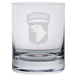 Etched Laser Art 101st Airborne Division United States Military 11oz Crystal Rocks Whisky Glass