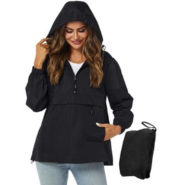 Avoogue Womens Windbreaker Jackets Lightweight Packable Rain Jacket Women Black Xl