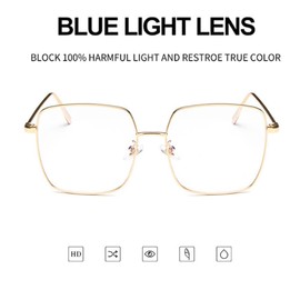 BAODAREN Blue Light Blocking Glasses Oversized Square Frame Women/Men Anti Eyestrain Computer Eyeglasses L3000A (Gold Metal Frame)