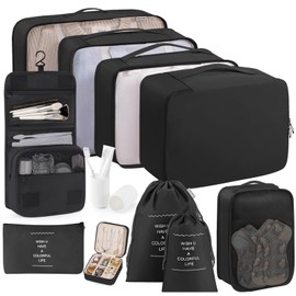 TRMFUSA Packing Cubes 11 Set, Suitcase Organizers, Luggage Organizer Bags for Travel, Packing Cubes for Travel, with Toiletry Bag, Travel Essentials,Black