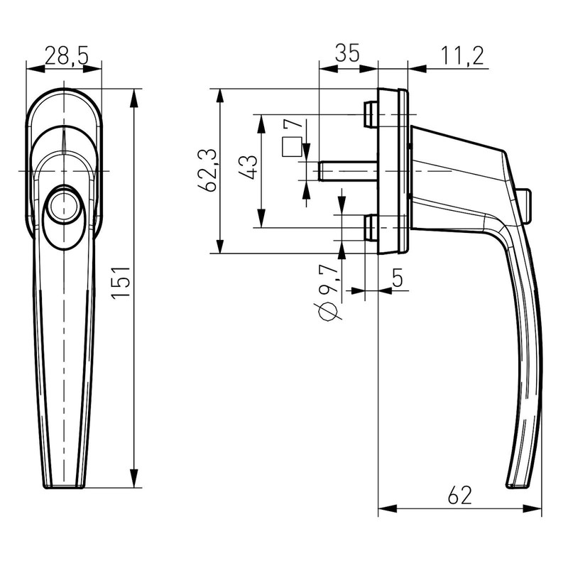 SO-TECH® Window Handle with Push Button and 45° Grid 28