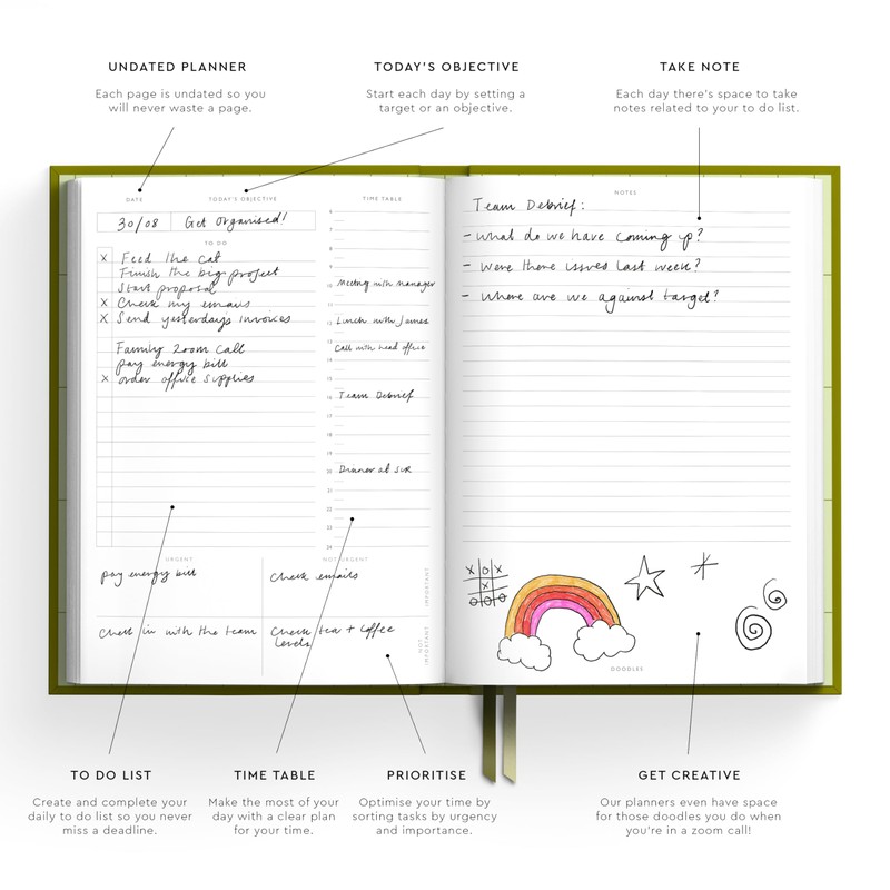 Undated Daily Planner Notebook | To Do Lists Hourly Schedule