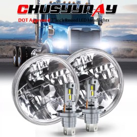 CHUSYYRAY Pair 7 inch Round LED Headlights HI-Lo Beam FOR Freightliner Coronado 2001-2016