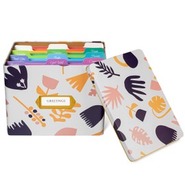 Jot & Mark Greeting Card Organizer Box Set | Decorative Tin, Tab Dividers, Matching Greeting Cards and Envelopes (Scandinavian Floral)