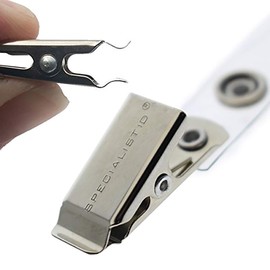 Bulk 25 Pack - Premium Clothing Friendly ID Badge Clips - Metal Alligator Swivel Card Clip & Clear Plastic PVC Vinyl Strap with Button Snap Great for Name Tags & Access Badges by Specialist ID