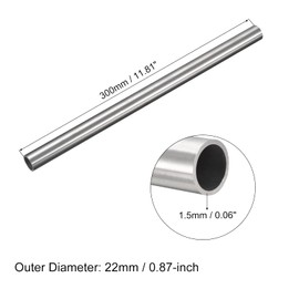 sourcing map 304 Stainless Steel Tube, OD 22mm x 1.5mm Wall Thick 300mm Length Metal Tubing for Industry Machinery