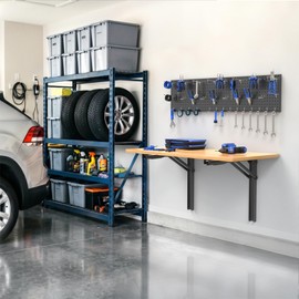 Wall Mount Folding Workbench with Pegboard Kit, Size: 47.25x22.75