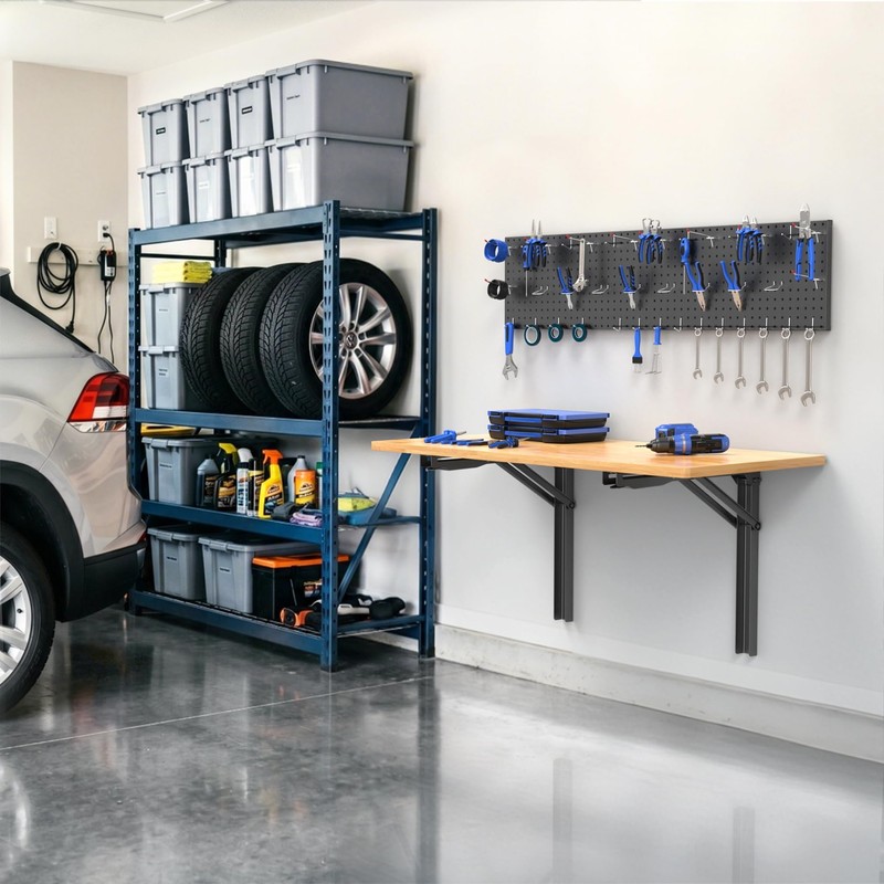 Wall Mount Folding Workbench with Pegboard Kit, Size: 47.25x22.75