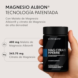 Mag Citrate Piperine | Redefinimos el Estándar en Suplementación | Fórmula Premium con Tecnología Patentada de Magnesio Albion® Quelado + Citrato y Pi