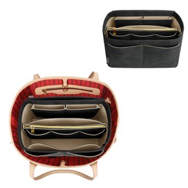 OPPOSHE Suede Purse Organizer Insert for Tote Bag, Sturdy Felt Bag Insert Organizer for Handbags, Purse Organizers With Zipper, Compatible with Neverfull Speedy and More, Grey Large