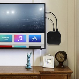 Pinowu Wall Mount Compatible with Apple TV 4K/HD, TV Mount with Hand Strap and Protective Case for Siri Remote 2nd Generation (Black)