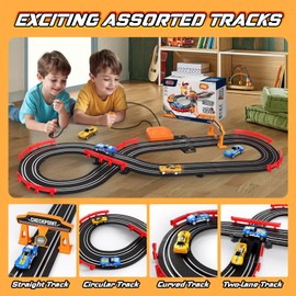 Heirio Slot Car Race Track Sets with 4 High-Speed Slot Cars, Electric/Battery-Powered Dual Car Track, Lap Counter, Controllers, Racing Car Game, Toys Gifts for Boys Girls Ages 5 6 7 8-12 Year Old Kid