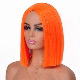 Tereshar Short Orange Bob wigs for Women Synthetic Colored Wigs Middle Parting Heat Resistant Cosplay Custume Dating Party Bob wig(12inch)