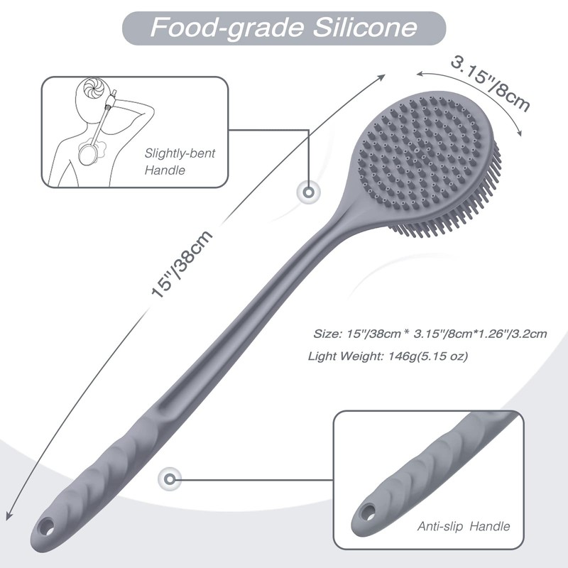 Manmihealth Silicone Back Scrubber (Thin Bristles) & Bath Glove &