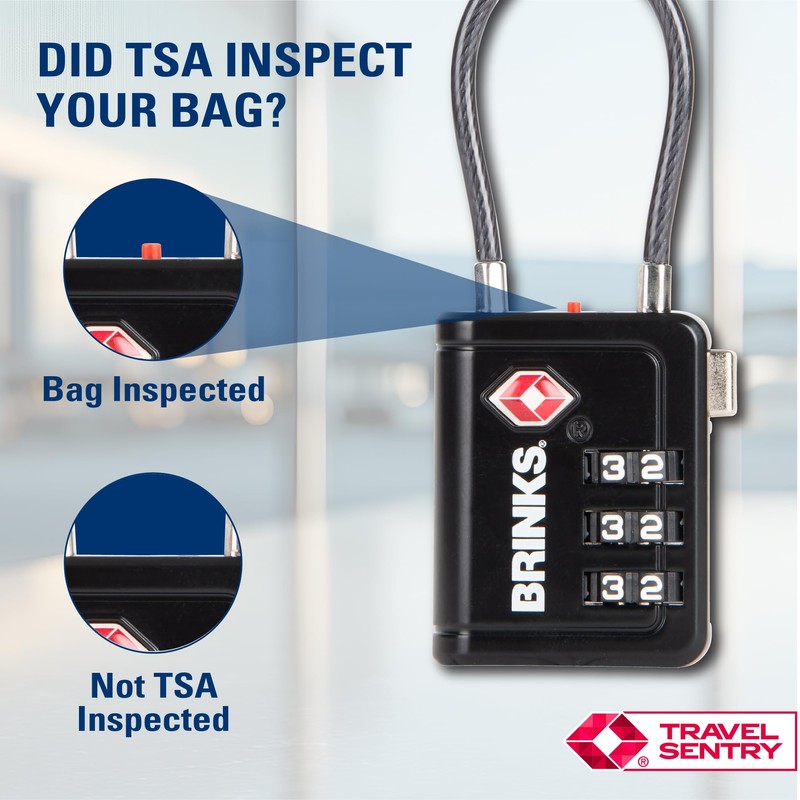 Brinks TSA Accepted Indicator Luggage Lock, Black - Resettable Combination,