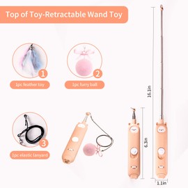 Gochanmon Cat Laser Toys, 2 in 1 Laser Pointer Cat Toys,Internative Cat Toys for Indoor Cats,3+5 Light Modes Cat Wand Toy, Retractable Cat Feather Toys, Long Range Kitten Toys,USB Rechargeable