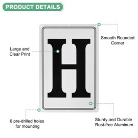 M METERXITY Aluminum Letter Sign H, 11.8 Inch House Numbers and Metal Letters, Parking Spot Letter Signs, Metal Letter Wall Decor for Garden/Door/Mailbox [Black Text On White]