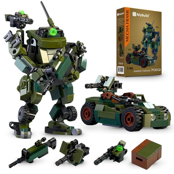 MyBuild Mecha Frame Armed Forces 7002 - Ajax Mech and Army Vehicle Building Toy Military Themed Builing Bricks