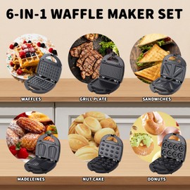 6 in 1 Sandwich Maker, Waffle Maker with Removable Plates, Dual-Sided Heating Non-Stick Plates, Perfect for Cooking Breakfast, Panini, Grilled Cheese, Bacon, Steaks, Donut, Toast, Omelets, Bread