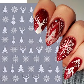 5Sheets Christmas Nail Art Stickers 3D Christmas Tree Elk Nail Decals Gold White Red Blue Laser Silver Xmas Tree Nail Design Holographic Glitter Snowflake Christmas Nail Decor Supplies for Women Girls
