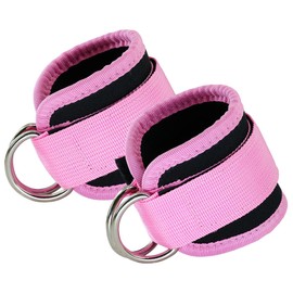 Ankle Straps,Double D-Ring Ankle Resistance Bands Adjustable Wrist Cuffs Kickback Strap for Cable Machine Leg Exercise Attachment 1 Pair (Pink)