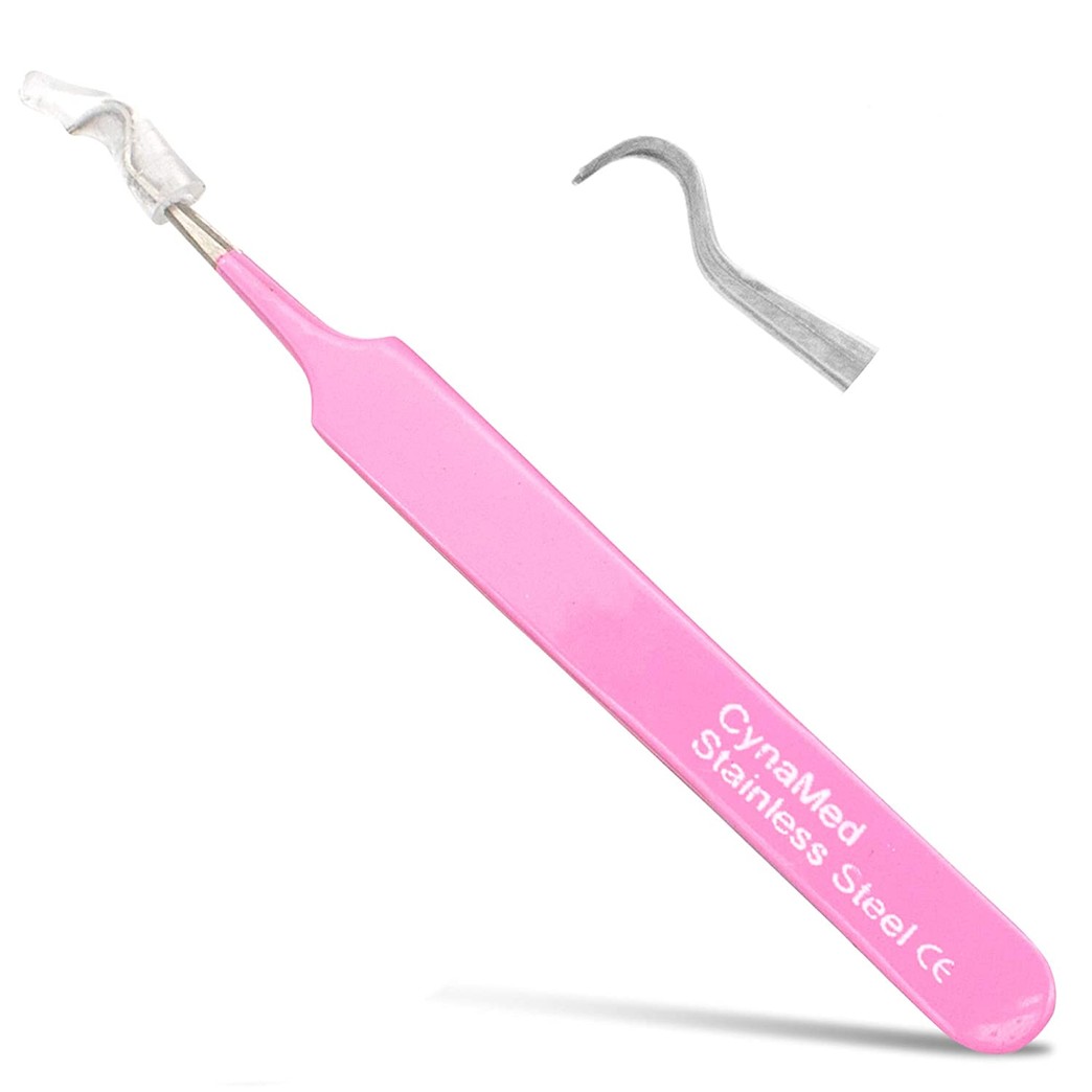 Blackhead Tweezer - Professional Curved Steel Tip Surgical Comedone & Splinter Extractor By Rapid Vitality. Ideal Blemish & Acne Remover Tool Means Flawless Facial Skin (Pink)