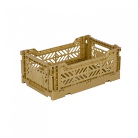 Ay-Kasa Folding Crate, Sturdy Folding Box, Plastic, Stackable, Gold, Mini (27 x 17 x 11 cm)