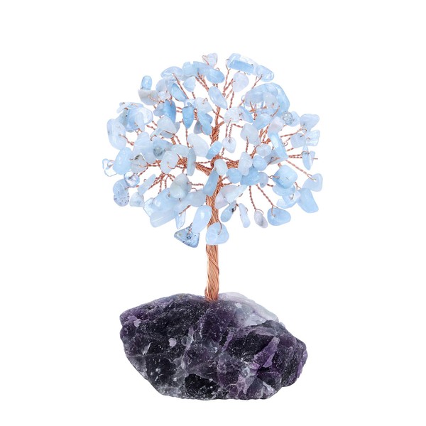 CrystalTesrs Decoration Tree of Life Chakra Stone Ornament FengShui Lucky for Reiki Crystal (Aquamarine)