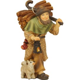 FADEDA Shepherd with Wood and Lantern, Height: 9 cm, Hand-painted, Detailed Nativity Scene Figures, Christmas Table Decoration, Nativity Accessories