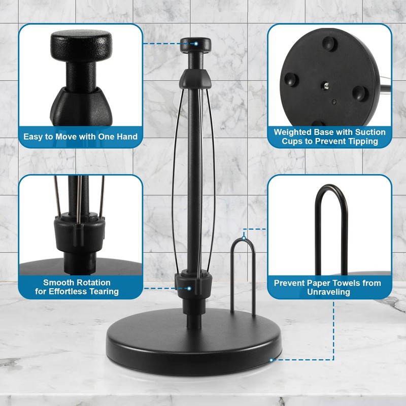 Veumoie Paper Towel Holder Countertop, Paper Towel Stand with Ratchet