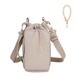 Water Bottle Holder with Phone Pocket for 40/32 oz,Water Bottle Holder with Adjustable Shoulder Strap and Charm,Water Bottle Sleeve for Walking Hiking Camping Gym. (Khaki)