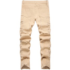 Anbreuinron Boy's Khaki Stacked Jeans Skinny Fit Ripped Destroyed Distressed Fashion Comfy Denim Jeans Pants,14