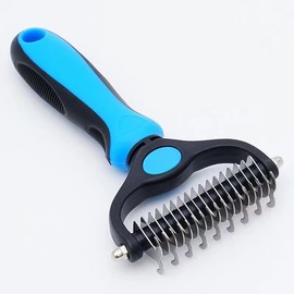 Pet grooming rake - double-sided, designed specifically for cats, dogs, and other pets, can effectively remove loose hair. Suitable for short hair, long hair, cats and dogs (1 piece in blue)