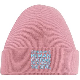 Hippowarehouse This is My Human Costume I'm Actually The Devil Embroidered Beanie Hat Pink with Baby Blue Stitch