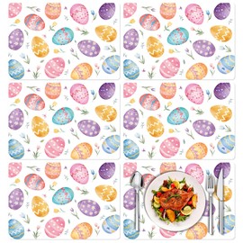 Tarklanda Easter Placemats Set of 6, 11 x 15.7 Inch Colorful Eggs Easter Plastic Placemat Decorative Spring Wildflower Washable Vinyl Dining Table Mats for Kitchen Seasonal Holiday Party