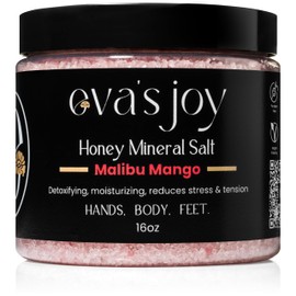 Eva's Joy Honey Mineral Salt - Malibu Mango, 16 oz - Made with Epsom Salt Crystals, Oil-Free, Nourishing and Relaxing