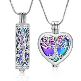 VCCWYQK Cremation Jewelry Urn Necklace for Ashes Pendant with Hollow Glass Vial Cylinder Cremation Keepsake Memorial Lockets Ashes Holder for Women Men Pet (Colorful-2pc)