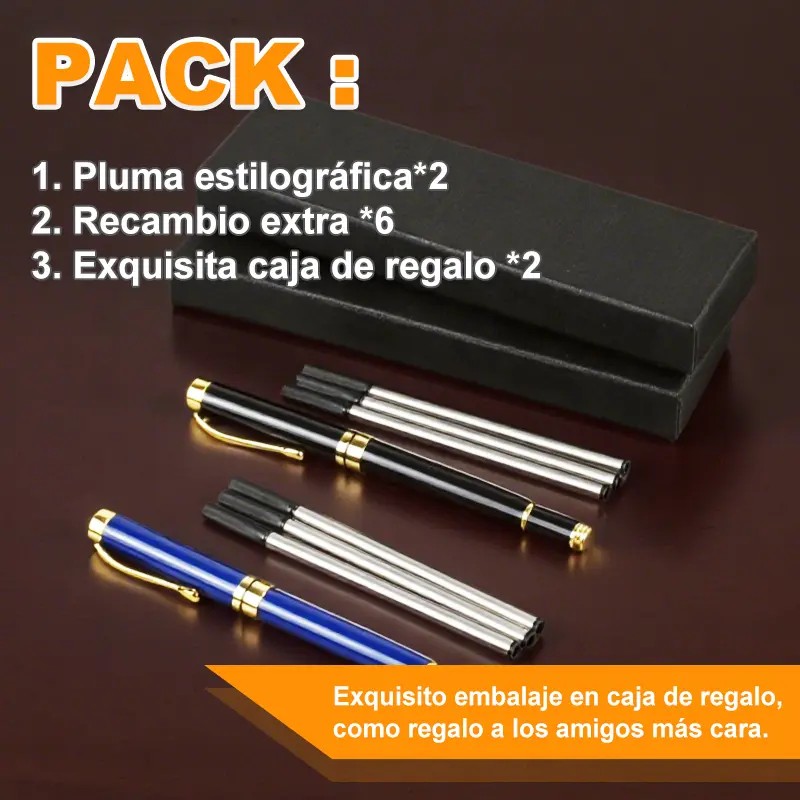 2pz Pluma De Acero Alta Calidad Con Recambio Y Caja