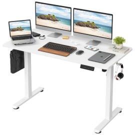 48-Inch Electric Standing Desk Adjustable Height Sit Stand Home Office Desk With Splice Board in White Colorcolor: White, size: 49.8*27.17*24-47inch