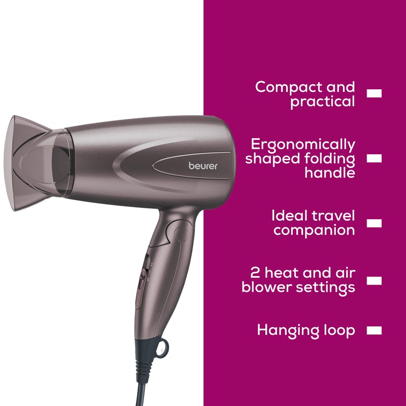 Beurer HC17 Hairdryer, Lightweight Hairdryer with Folding Function, 2 Heat