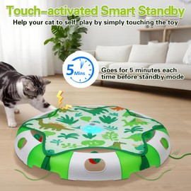 BENTOPAL Automatic Interactive Cat Toy with Moving Feather & Chirping Sound Motion Activated Track Toys for Indoor Cats,USB Rechargeable, Extre 2 Cat Bell