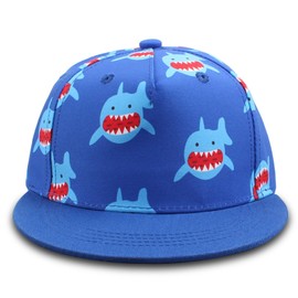 PEECABE Kids Baseball Hat Novelty Flat Brim Toddler Sun Hat Boys Girls Trucker Cap Spring Summer (Blue Shark, 6-24 Months)
