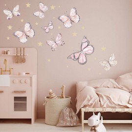 Butterflies & Stars Wall Sticker Set | Hand-Drawn | Sticker Nursery | Wall Sticker Children's Room Butterfly Swarm (120 x 71 cm)