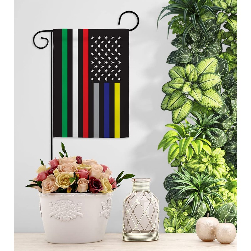 US First Responders Line Garden Flag - Set with Stand