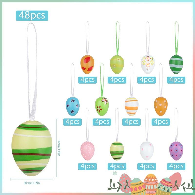 Jangostor 48 Pieces Painted Plastic Eggs, 4 cm Hanging Easter
