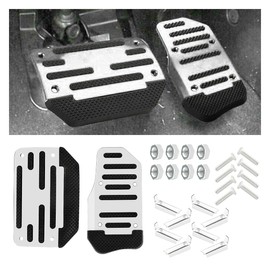 GLSOWEE 2PCS Non-Slip Car Pedal Covers, Automatic Transmission Gas Pedal Brake Pedal Cover, Aluminum Alloy Pedal Pads for Safe Driving, Car Replacement Accessories, Fit for Car SUV ATV (Silver)